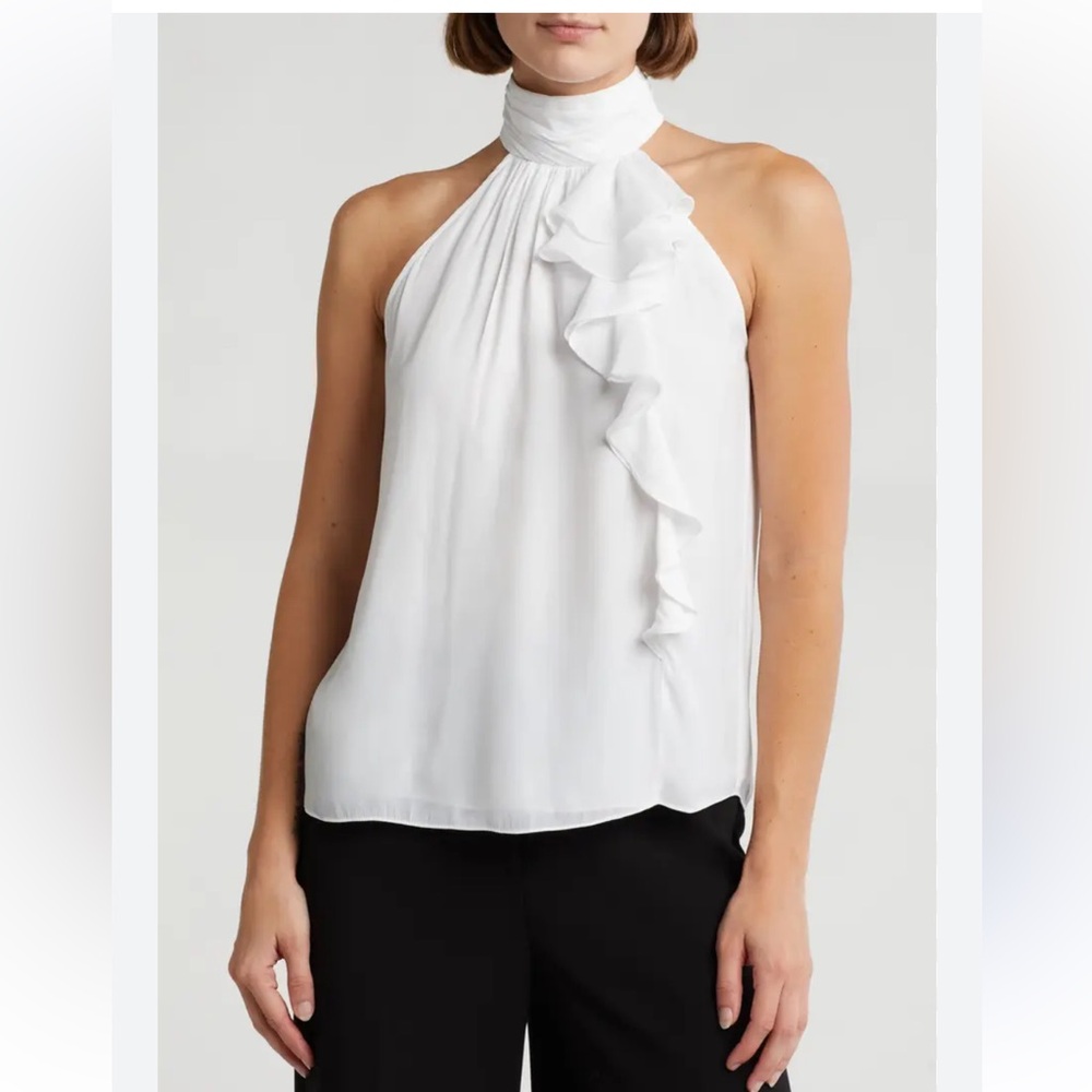 Ramy Brook White Ruffle Halter Blouse
